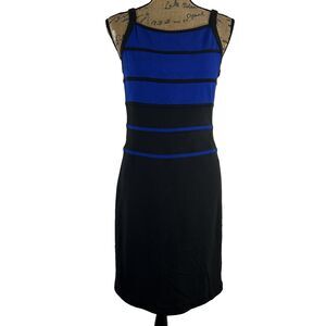 White House Black Market Dress 4 Royal Blue Zip Wide Stripe Stretch Sleeveless